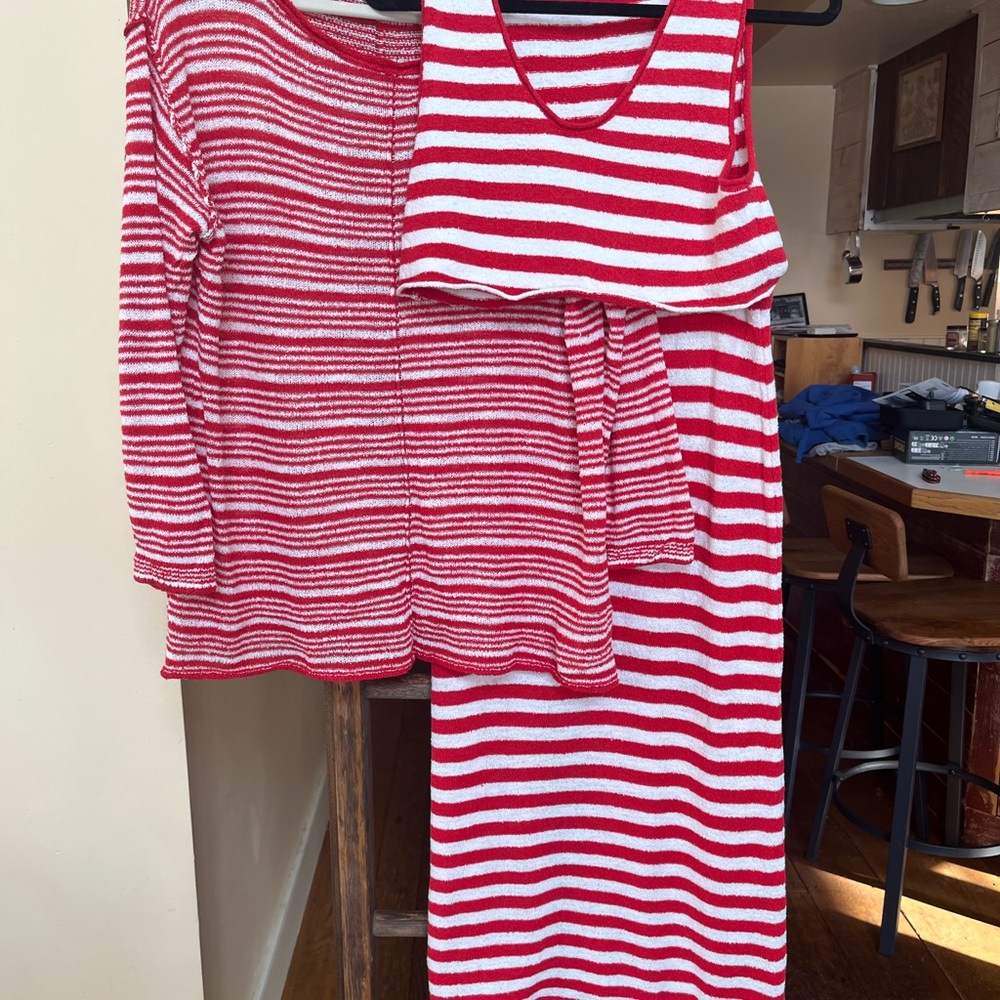 Free People Beach Red and White Striped Knit Set size M